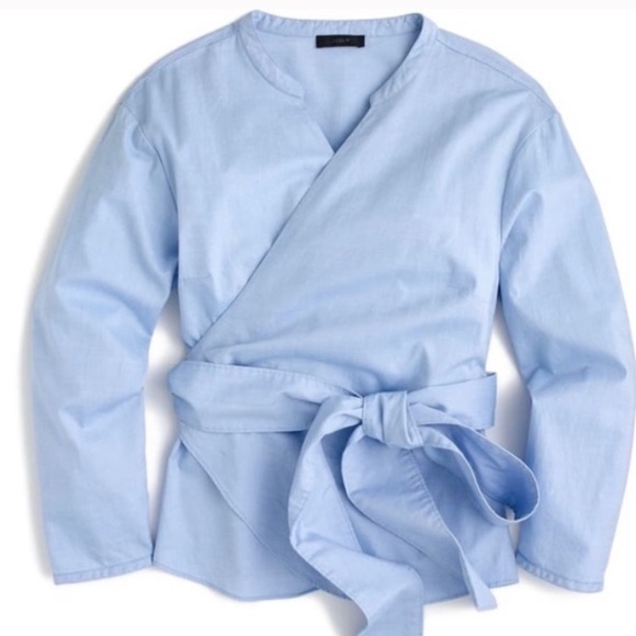 JCrew Sara Oxford Wrap Top Blue Size XXS - Picture 2 of 9